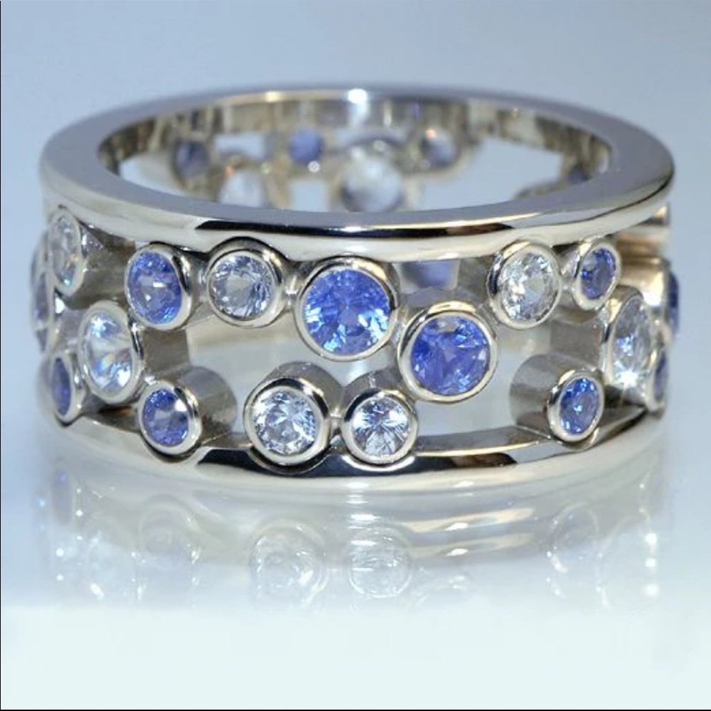 New 925 Silver Double Layer Unique Sapphire Ring